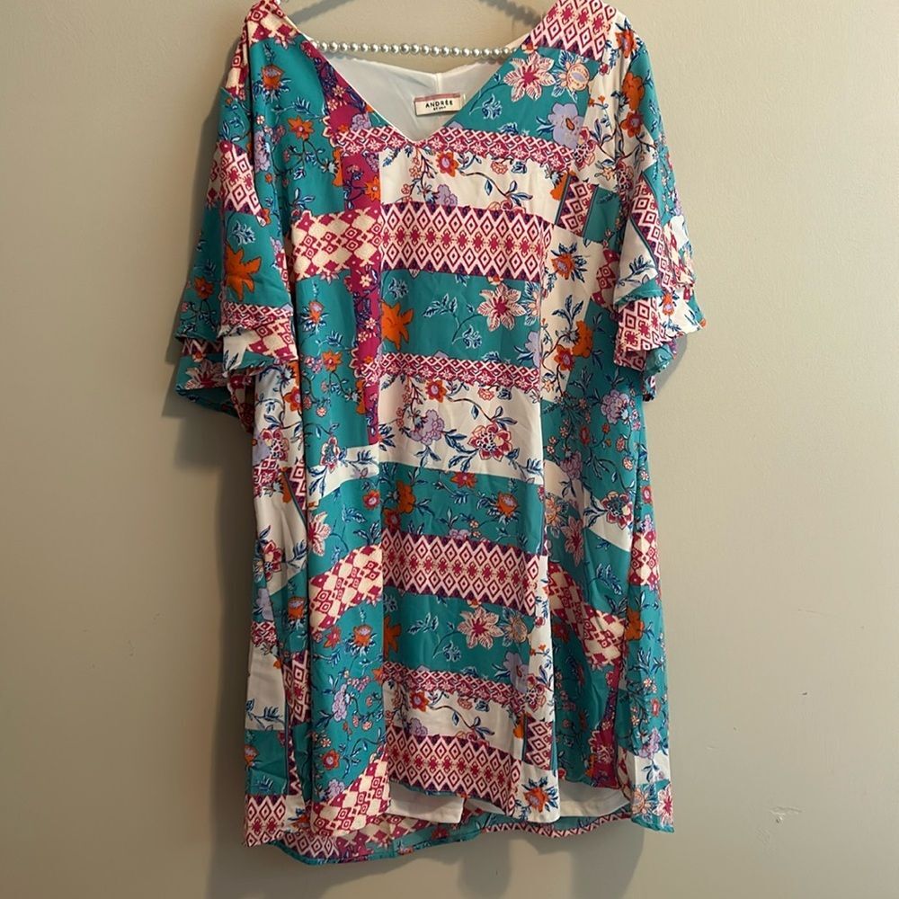 Andree By Unit Emerald Lined Patchwork Look Dress… - image 1